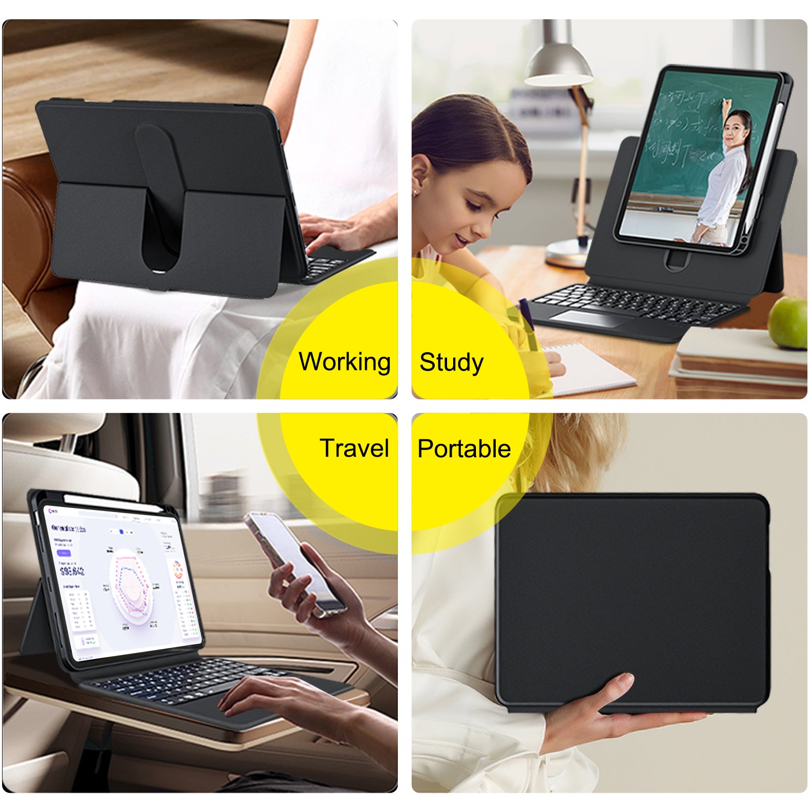 [Newest] 2023 iFacemall Stylish Keyboard Case with Foldable Stand Slide Rails for iPad Air4-2020 / Air5-2022 10.9inch